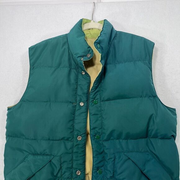 Vtg 80s National Vest Men S Green Tan Reversible Down Fills Puffer Marty McFly - Picture 5 of 12